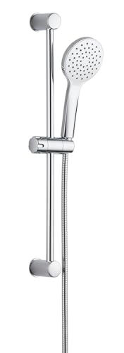 Allstar Set de ducha Mod, No, 2 cabezal antical Ø 11cm soporte pared acero inoxidable barra 60cm flexo 150cm conexión ½ apto calentador instantáneo cromo