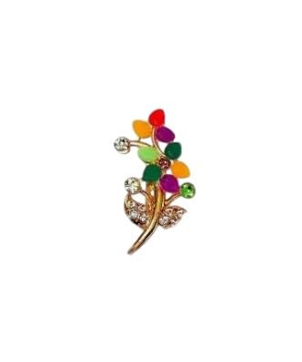 Designer Saree Pin for Women – Gold Tone Multicolor Stone & Crystal Brooch, Elegant Ethnic - Pack of 1 - Random Model-image-1