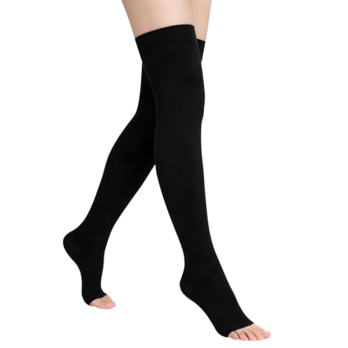 Image of +MD 20-30 mmHG Compression Stockings Women Thigh High Socks Black M