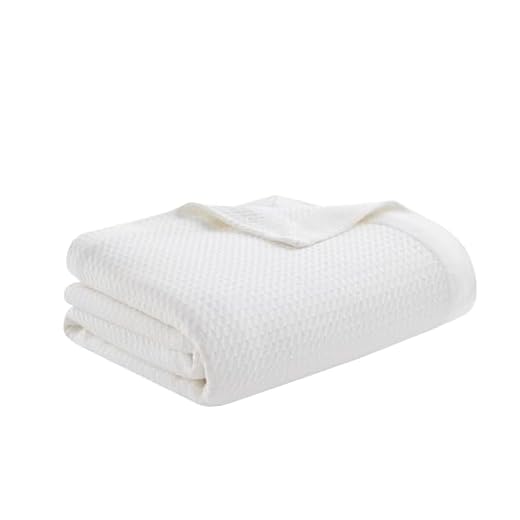 Madison Park 100% Egyptian Cotton Lightweight Summer Blanket, Breathable Waffle Knit Design, Soft Cozy All-Season Throw for Bed, Couch or Sofa, White King Size (108"x90")