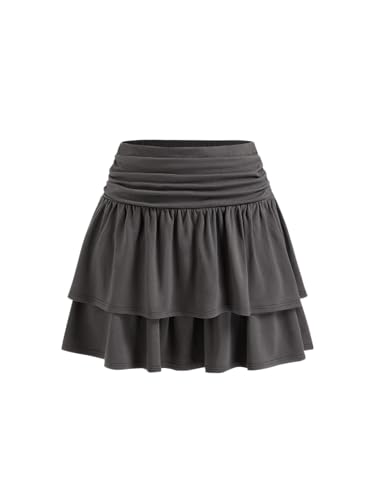 Vinova Tiered Ruffle Mini Skirt High Waisted Ruched Skirt for Women