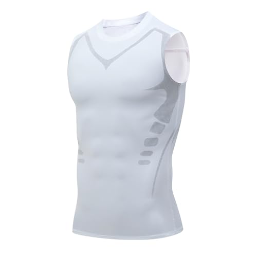Compression Shirt for Men, New Version Ionic Shaping Sleeveless Vest, Compression Tank Top Men, Perfect Body Shape for Men (US, Alpha, X-Large, Regular, Regular, White)