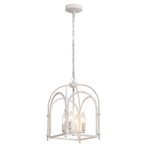 4-Light Chandeliers, Farmhouse White Chandelier for Dining Room Light Fixtures,