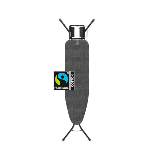 Brabantia Compact Ironing Board with Left/Right Adjustable Steam Iron Rest | Small (Size A) | Fairtrade Denim Black Cover | Adjustable Height (27-38"), Easy Fold, Anti-Collapse Lock, Non-Slip Feet by Brabantia - Used condition - US$88.81