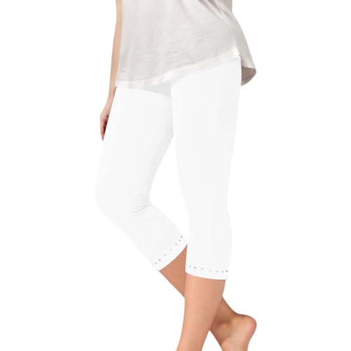 Girls 3/4 Leggings Stretchy High Waisted Lace Trim Smocked Capri Leggings Summer Yoga Dance Pants Lightweight