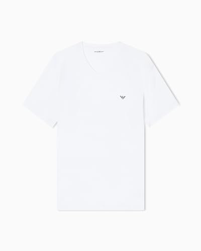 Emporio Armani T-Shirt en Coton pour Homme avec col en V (1 pièce), Blanc, L