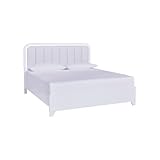 Signature Design by Ashley Frostlyn Modern Upholstered Panel Platform Bed with LED Lighting, Foundation or Box Spring Not Needed, California King, White