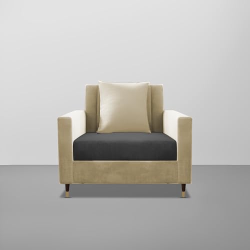 Image of Casaliving Garcia 1 Seater Sofa Set for Living Room (Cream Black Colour) Premium Fabric Sofa