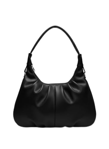 Image of De Elmore Black Slouchy Shoulder Bag for Women - Classic Minimalist Faux Leather Handbag