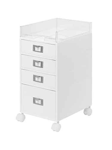 LIKE-IT Storage Case, Documents, Drawer Storage, Set Tray Included, MX Width 10.2 x Depth 13.8 x Height 21.6 inches (26 x 35 x 54.7 cm) (with casters), All White (Opaque), Made in Japan, Tabletop
