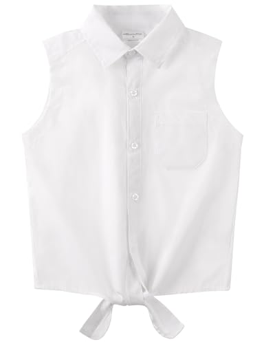 Image of Noomelfish Girls Sleeveless Button Down Shirt Tie Knot Blouse Western Cowgirl Outfit (5-12 Years)