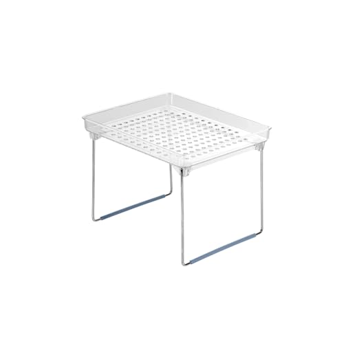 madesmart Small Stackable Storage Shelf for Cabinets or Counters, Plastic Collapsible Cabinet Shelf for Home Organization, White, 9.38 x 7.63 x 1.5 in