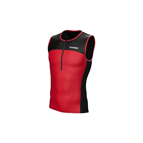 Zimco Men Classic Tri Tank Performance Triathlon Top Tri Singlet Men Swim Bike Run (Red, S) Cover