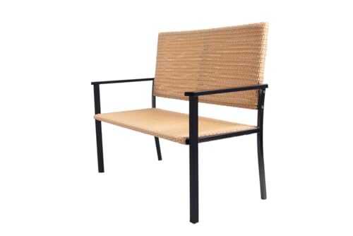 Image of Amazon Brand - Solimo Rattan and Wicker 2 Seater Garden Bench | Durable Outdoor Park Bench for Balcony Patio, Living Room, Terrace | Ideal Indoor and Outdoor Seating Furniture (Light Brown)