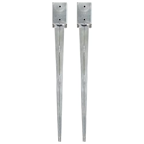 Brokky Ground Spikes 2 pcs Silver 9x9x90 cm Galvanised Steel,Ground Spike for Rotary Washing Line Parasol Cloth Airer Stand Base Rust Resistant Heavy Duty