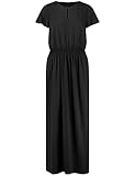  Taifun Damen Tailliertes Shirtkleid Flügelärmel, Kurzarm Kleid Gewirke Shirtkleid unifarben wadenlang Schwarz 42