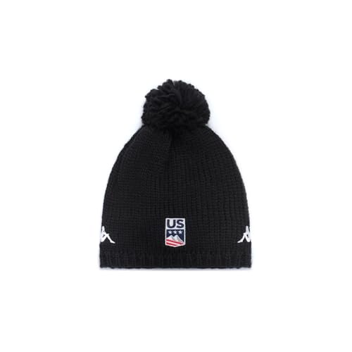 GARA. Cuculo unisex realizzato in misto lana e acrilico. Pon pon e interno in pile. Loghi Omini e personalizzazioni Team ricamati. US SKI AND SNOWBOARD.