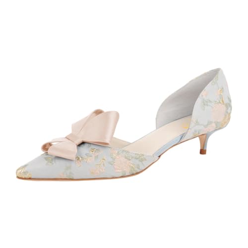 XYD Women D'Orsay Kitten Heel Bridal Bowknot Pumps Elegant Pointed Closed Toe Wedding Prom Shoes