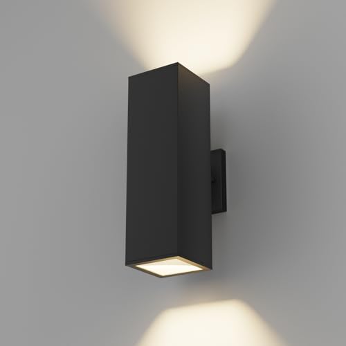 Image of JAYMP 13 inch Up and Down Wall Sconce Aluminum Modern Outdoor Light, Black Rectangular IP65 Waterproof Exterior Wall Lamp for Front Door Patio Porch Staircase Hallway (1 Pack)