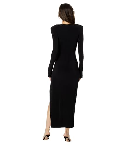 Image of Norma Kamali Long Sleeve Shoulder Pad Side Slit Gown