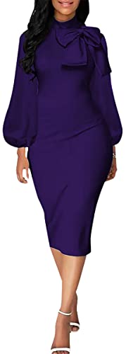 Sexy Long Sleeve Dress for Women Solid Color Bow Knot Turtleneck Formal Gown Midi Casual Church Dresses2