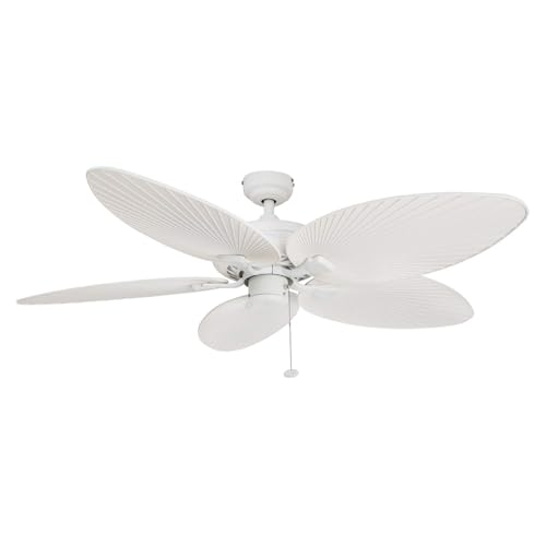 Honeywell Ceiling Fans Palm Island Tropical 52 Inch Ceiling Fan, Outdoor Ceiling Fan with Pull Chain, Dual Mount 5 Palm Leaf Blade Design, ETL Wet Rated, White (50200-01)