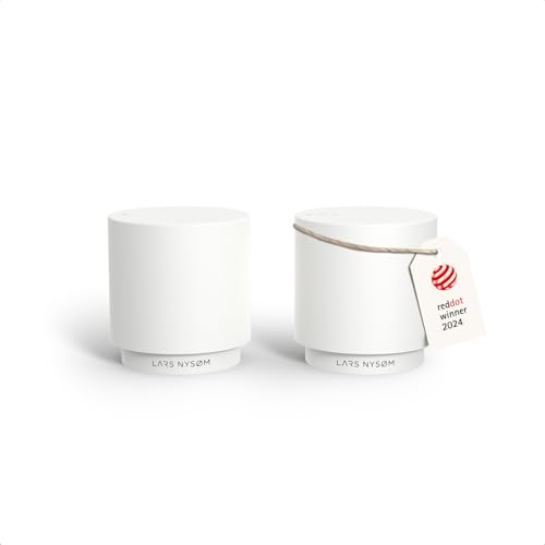 Image of LARS NYSOM Mini Salt and Pepper Shakers Set | Stainless Steel Salt and Pepper Shakers with Modern Minimalist Design, Easy Refill, Small Size (Pure White)
