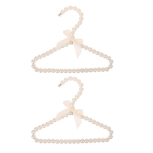 Toyvian 2 Pièces Cintres Décoratifs pour Bébés en Plastique Beige avec Perles Élégantes et Nœud Noeud, Solide et Sûrs Peau Délicate, pour L'organisation Garde-Robe Enfantine