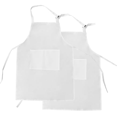JRSHIRLEYLTD Lot De 2 Tabliers Blancs pour Enfants Réglables Avec 2 Poches pour Cuisine, Pâtisserie, Peinture (46 X 56 Cm)