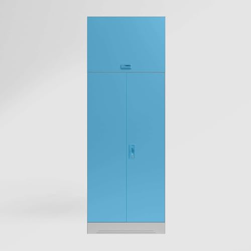 Image of Interio by Godrej Almirah Slimline 2-Door Steel Almirah, Cupboard for Clothes (Royal Ivory and Milky Blue), 1-Year Warranty, 1 Locker, 4 Shelves, Over Head Unit