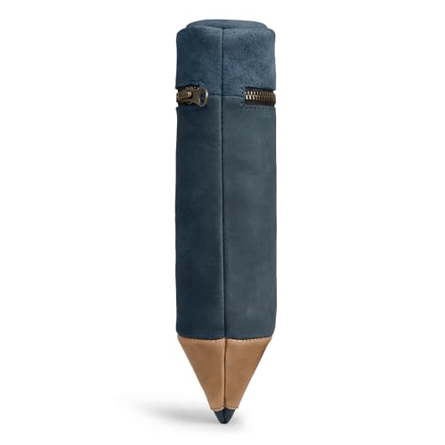 Image of Hide & Play, Pencil-Shaped Case for Pens, Pencils, Markers, and Office Accessories, Zippered Bag, Pen Storage, Full Grain Leather, Handmade (Slate Blue)