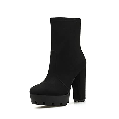 Shinelly Women Platform Block Heel Booties Chunky High Heel Ankle Boots2