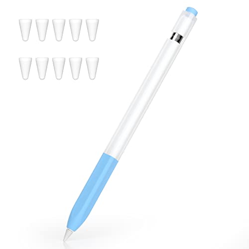 Image of Compatible with Apple Pencil 1st Generation Case, Non-Slip Silicone Case, [with 10 Silicone Nib Sleeves] for Apple Pencil 1st Generation. (Sky Blue)