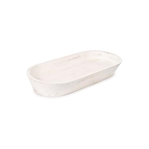 Luxe Designs Wooden Dough Bowl - Acacia Wood Rustic Dough Bowl - Handmade Decorative Bowls for Home Decor, Bathroom, Kitchen Counter, & More - Large Wood Dough Bowl for Decor (Rustic White, Large) Cover