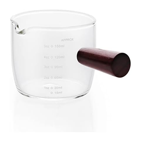 BCnmviku Espresso Shot Glass 150ML/5OZ Triple Pitcher Barista Single Spouts With Wood Handle (1) Cover