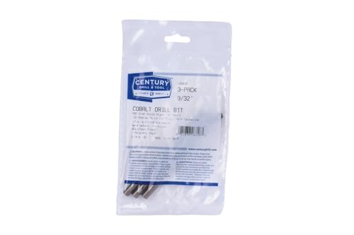 Image of Century Drill & Tool 26818 Cobalt Drill Bit, 9 /32 inch, Pro Pack of 3 | Straight shank, 4-1 /4 inch overall length, 135 point, cuts stainless steel, hard metals & metal