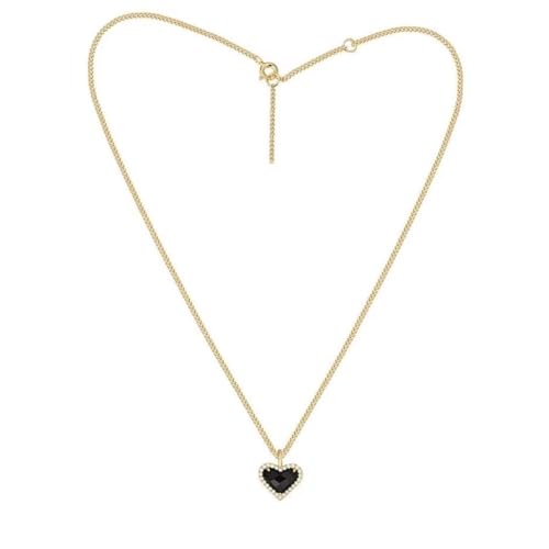Collier pendentif femme strass en or noir et oxyde de zirconium blanc style vintage de 45cm