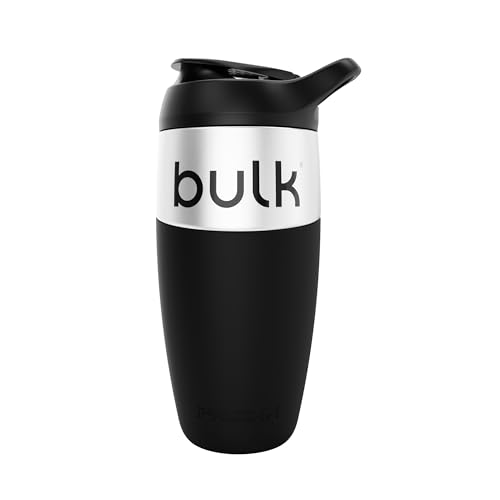 Bulk x Promixx Shaker Acero Inoxidable | Negro | 700ml | Diseño Resistente & Antifugas | Agitador Snap-Fit para Mezcla Perfecta | Mango Antideslizante | Larga Duración