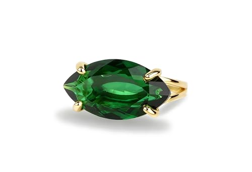 Anillo de Esmeralda Natural de Oro de 14k - Anillos Marquesa Elegantes para Mujer - Joyería de Moda de Piedra Verde - Anillos Artesanales de Piedra de Nacimiento de Mayo