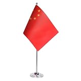 Material : Poliester 100D AZ FLAG Bandera de Mesa de Lujo de China 22x15cm en Raso - BANDEROLA de DESPACHO China 15 x 22 cm