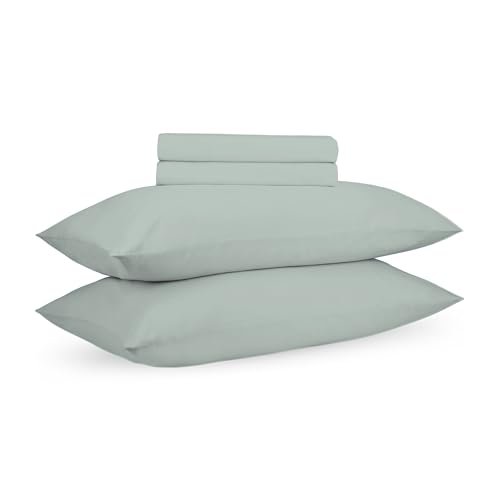 Image of Percale Cotton Cooling Bedsheet Set - 100% Cotton, Soft & Breathable, Bedsheet 106x106 in + Pillow Covers 18x27 in, Premium Bed Linen for All Seasons (Rain Green, King)