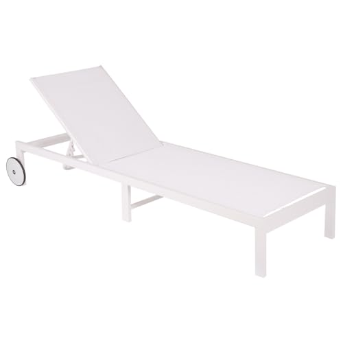 LOLAhome - Tumbona de Jardín y Exterior Zulima Luxe, de Aluminio Blanco, Reclinable, con Ruedas. Epoxi Anti-Corrosión. 200x73x30 cm. Mejorada 2026.