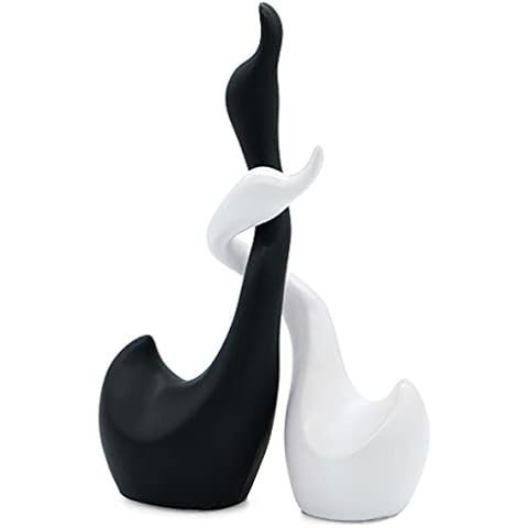 Vaudagio Loving Swans in Black and White – Decorative Figure swan Pair 9” high as Handmade Ceramic Sculpture Set – Animal Figurines Home Decor Modern as a Gift Cover