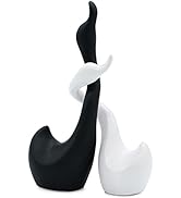 Vaudagio Loving Swans in Black and White – decorative figure swan pair 9” high as handmade cerami...