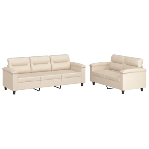 vidaXL Sofagarnitur 2-TLG., Sessel Couch mit Kissen, Sofa Wohnzimmersofa mit Armlehnen, Couchgarnitur Designsofa Sitzmöbel Polstermöbel, Beige Mikrofasergewebe