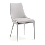  Kave Home - Silla de Comedor Davi Perla de Piel sintética y Patas de Acero revestidas