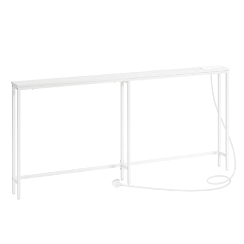 Image of HOOBRO Narrow Console Table with Charging Station, 160 cm Behind Sofa Couch Table, Long Hallway Table, Slim Console Table for Hallway, Entryway, Living Room, White EWW165KXG01