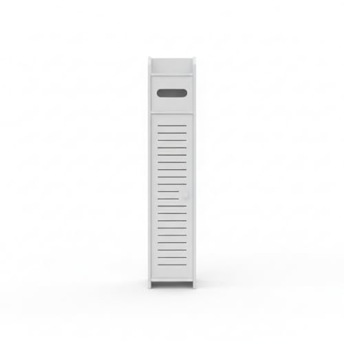 Bdit Porta objetos de baño Slim ahorra espacio con apertura Push to Open – Mueble baño vertical blanco 79 x 15 x 15 cm, armario porta papel higiénico, detergentes y accesorios, resistente a la humedad