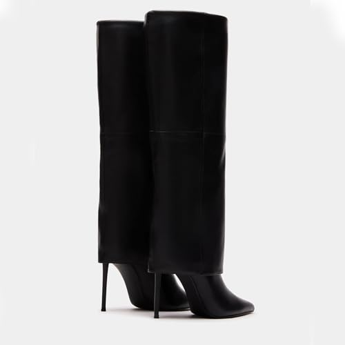 Women's Stiletto Heel Knee High Boots Pointed Toe Slip On Folding Boots For Women Dress Tall Boots Party Fashion Boots4