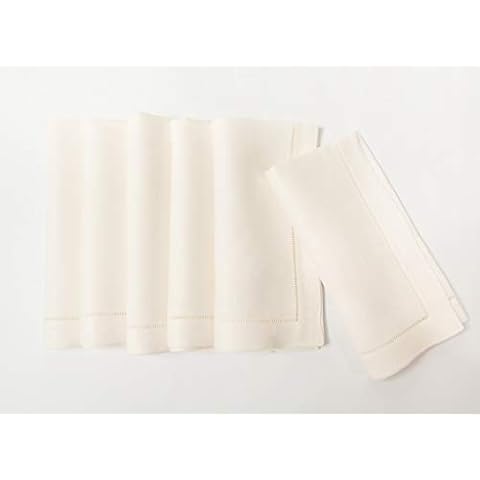 Ivory Linen Hem Stitch Dinner Napkins - Set of 6 20"x20"-Ladder hemstitch 100% Linen Cloth Napkins Cover